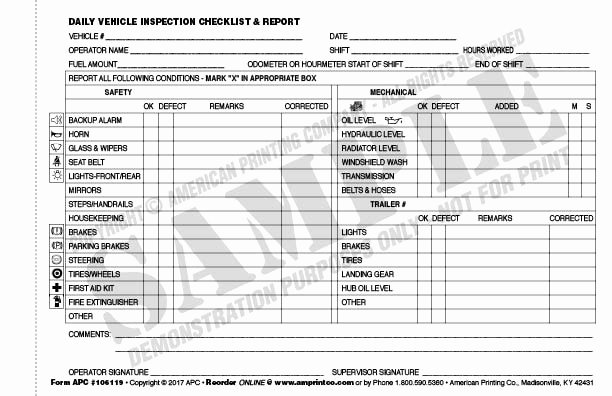 Daily Equipment Inspection form Best Of Daily Vehicle Checklist