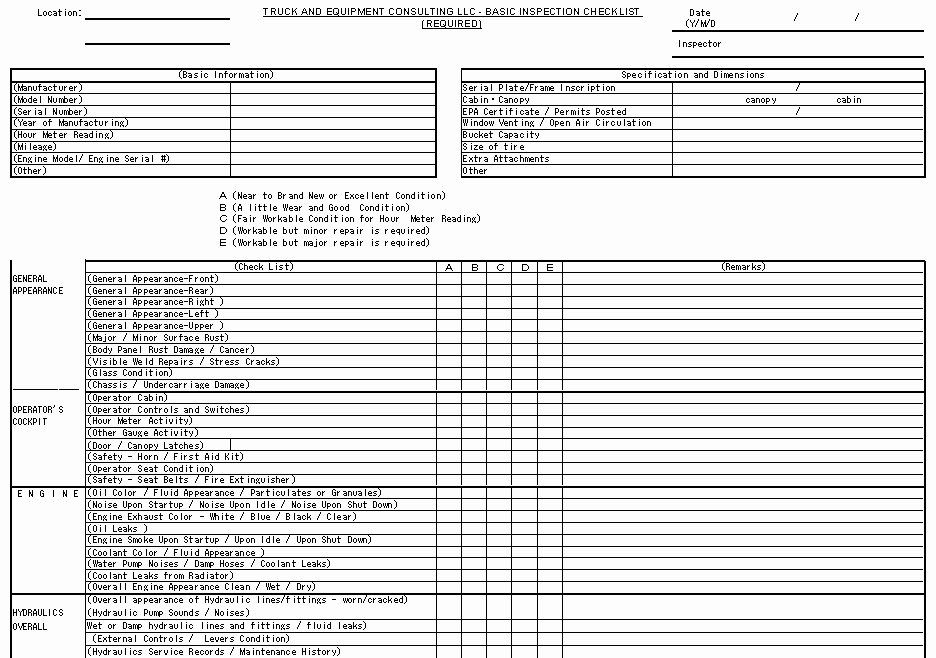 Daily Equipment Inspection form Lovely Equipment Inspection Service