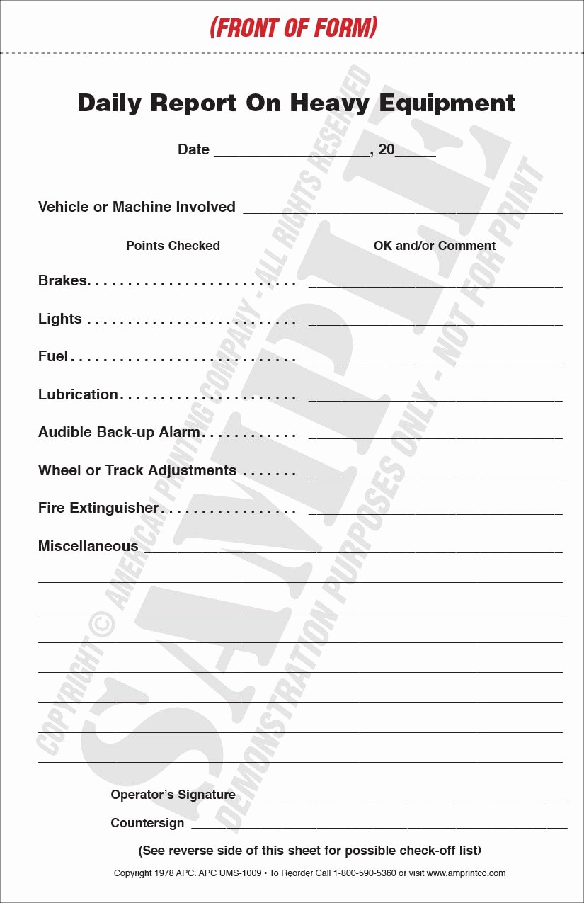 Daily Equipment Inspection form Lovely Heavy Equipment Inspection Checklist