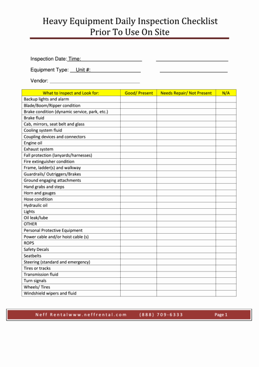 Daily Equipment Inspection form Luxury 83 Inspection Checklist Templates Free to In Pdf