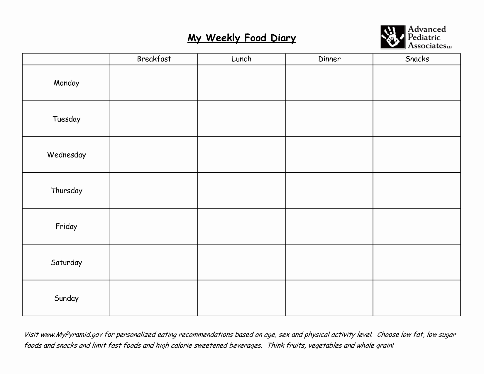 Daily Food Intake Chart Unique Weekly Food Diary My Weekly Food Diary