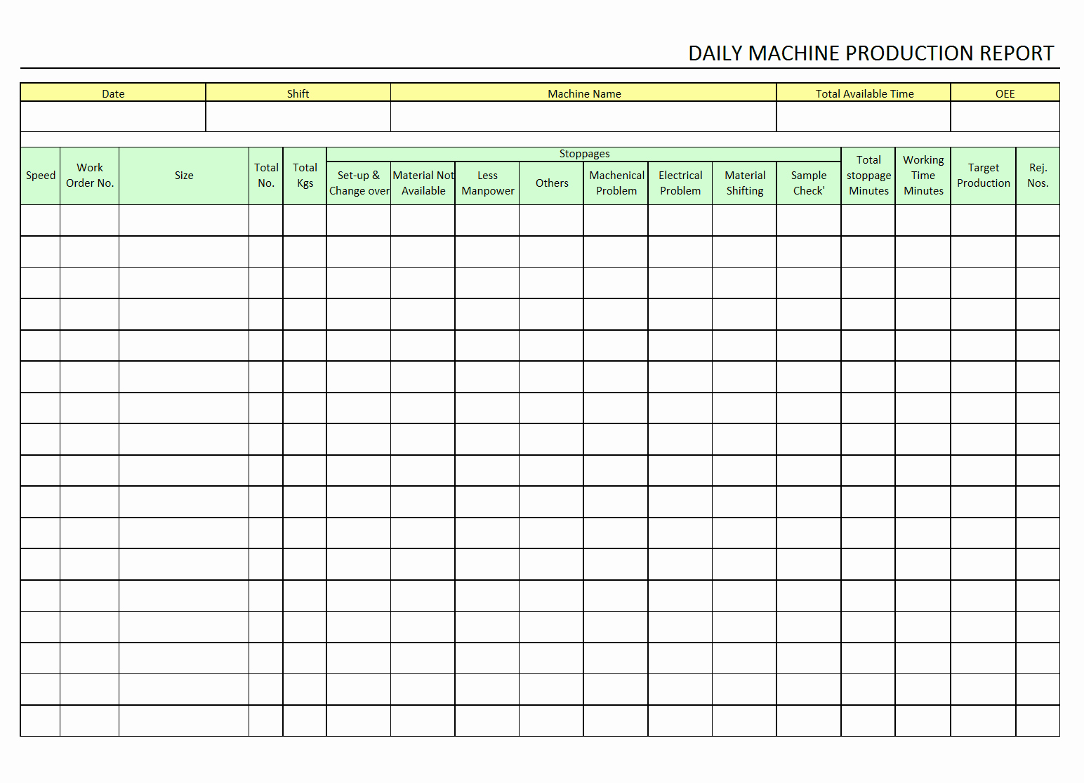 Daily Production Report Template Excel New Daily Machine Production Report format Excel Pdf