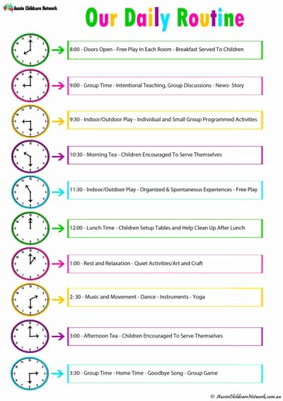 Daily Routine Schedule Template Elegant Daily Room Routine Template Aussie Childcare Network