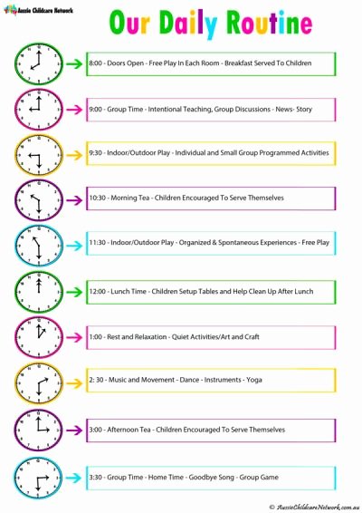 Daily Routine Schedule Template Elegant Daily Room Routine Template Aussie Childcare Network