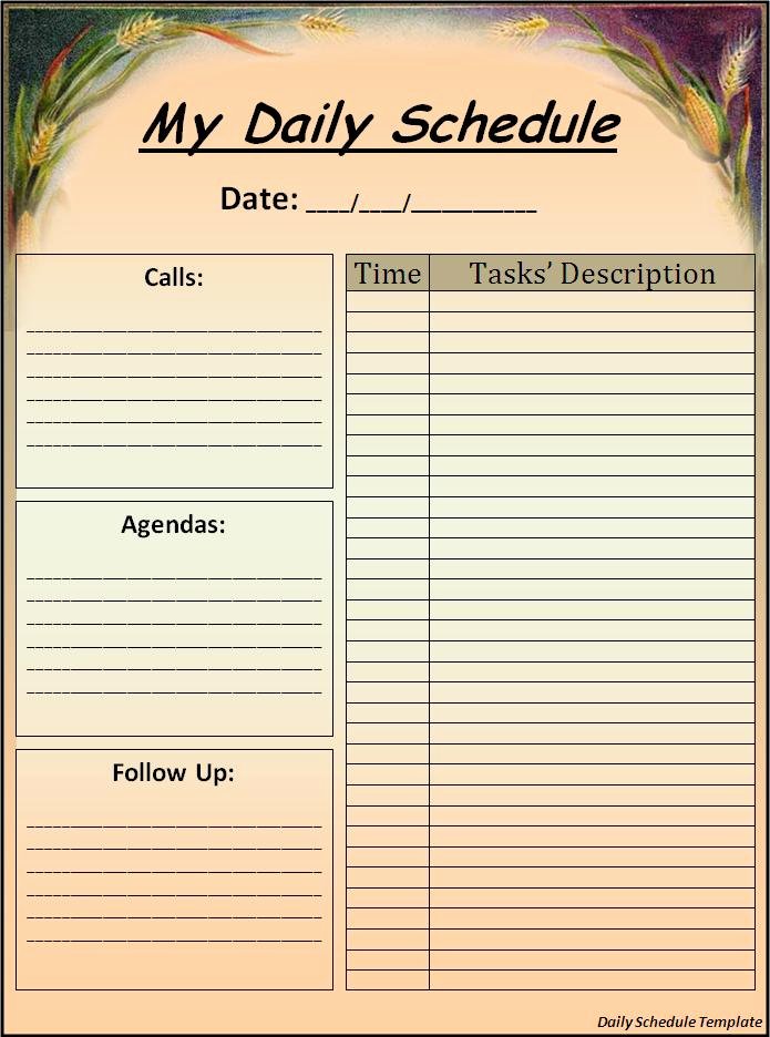 Daily Routine Schedule Template Inspirational Daily Schedule format