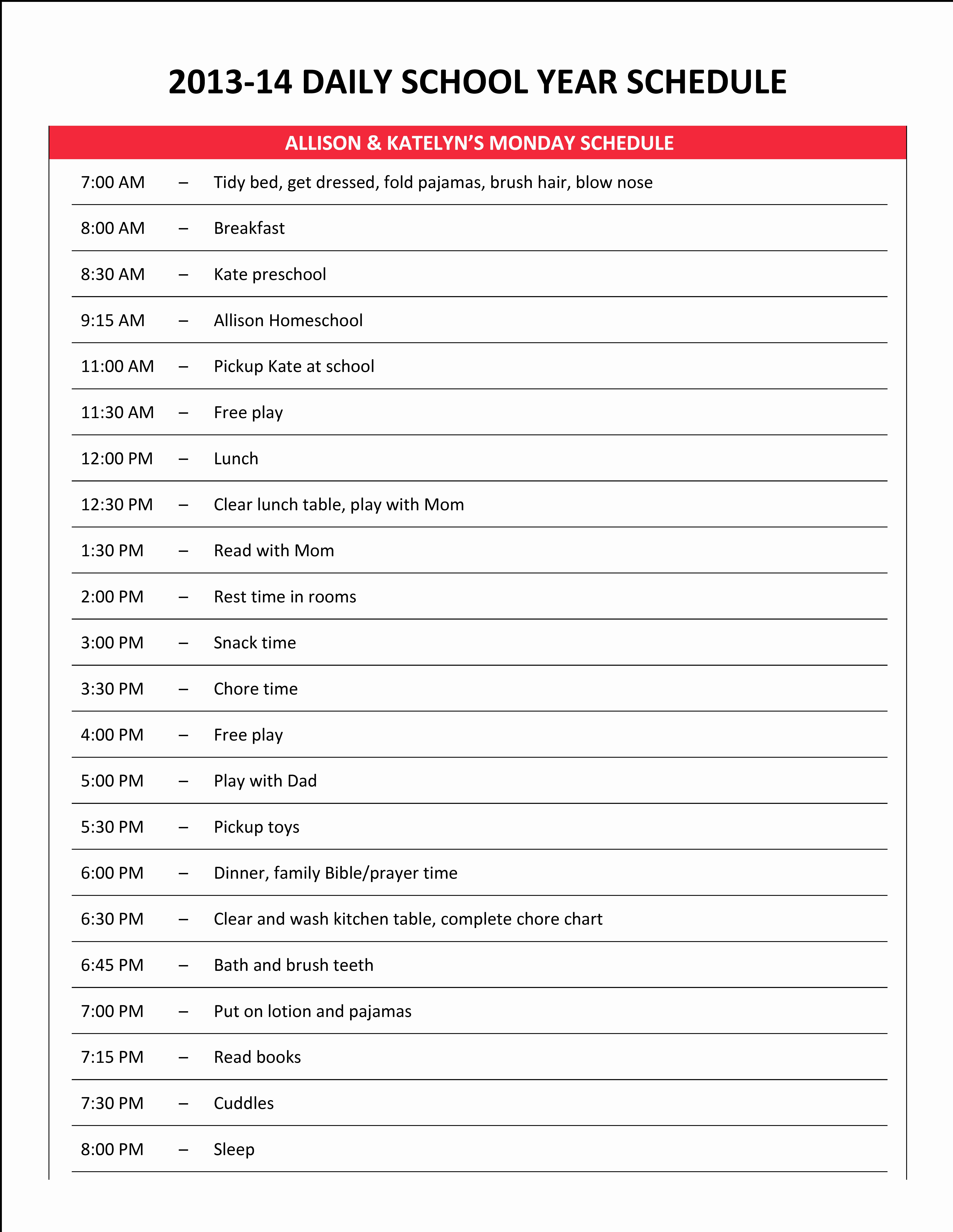 Daily School Schedule Template Unique Daily Agenda – Gone Like Rainbows