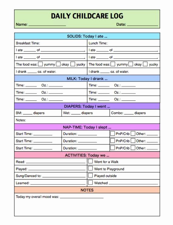 Daily Sign In Sheet for Daycare Awesome Daily Childcare Log for Infants and toddlers Caregiver
