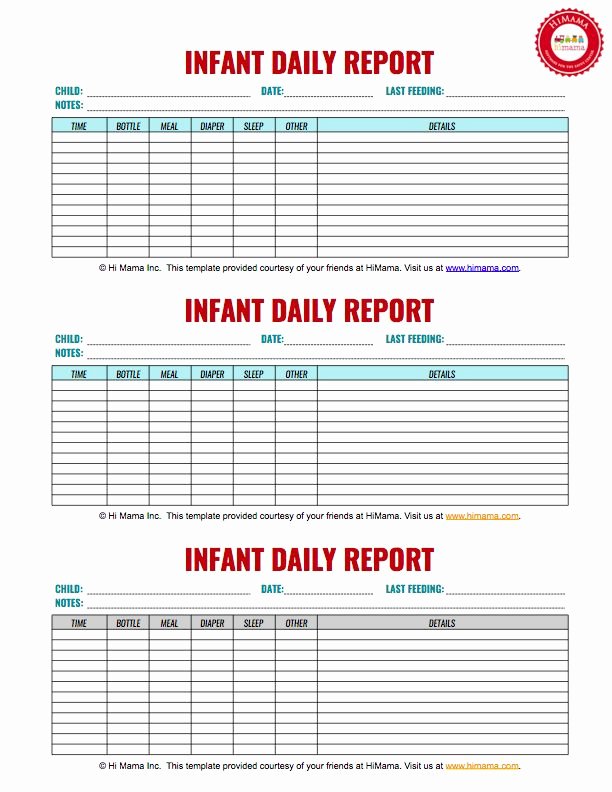 Daily Sign In Sheet for Daycare Elegant Infant Daily Report 3 Per Page