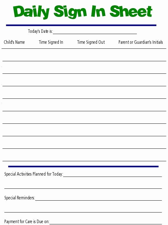 Daily Sign In Sheet for Daycare Fresh 18 Best Daycare forms Images On Pinterest