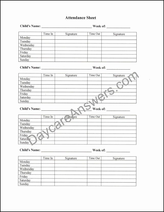 Daily Sign In Sheet for Daycare Luxury Daycare attendance Records Day Care