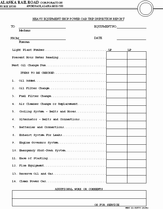 Daily Vehicle Inspection Report Template Awesome Alaska Railroad forms