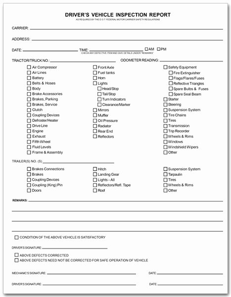 Daily Vehicle Inspection Report Template Best Of Driver Vehicle Inspection forms