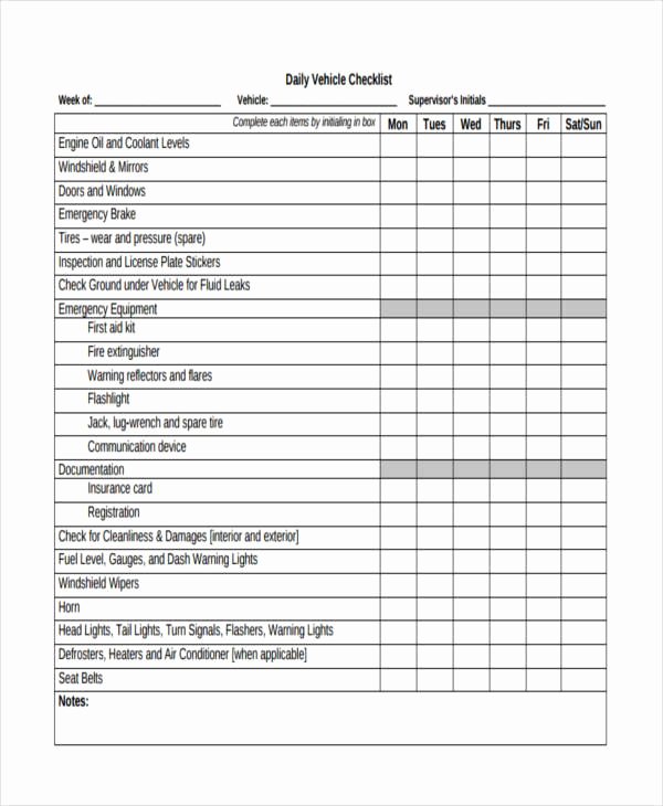 Daily Vehicle Inspection Report Template Elegant 32 Checklist Templates In Pdf