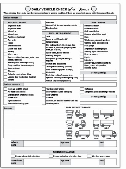 Daily Vehicle Inspection Report Template Elegant Truck Driver S Daily Log and Vehicle Check