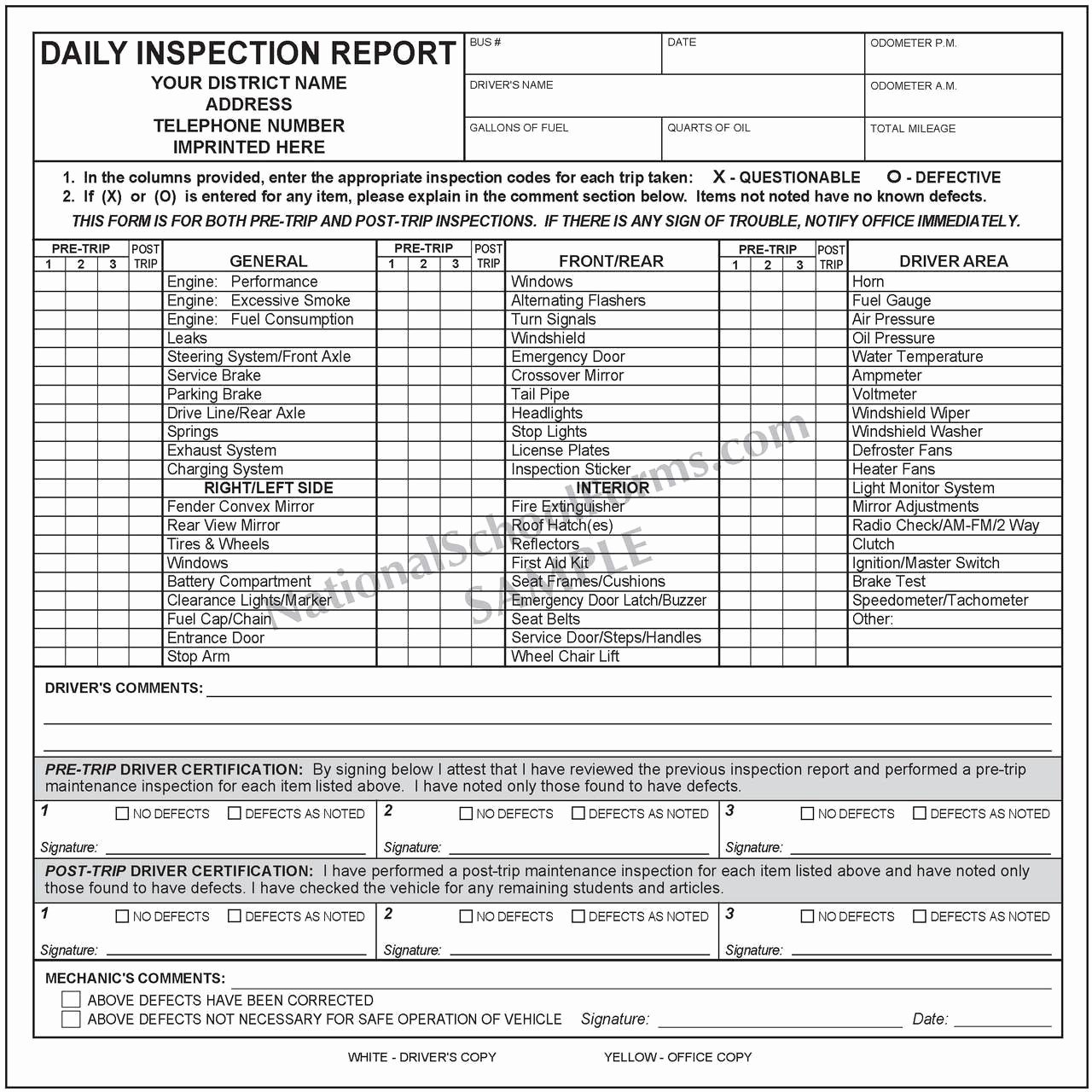Daily Vehicle Inspection Report Template Fresh Daily Inspection Report with Pre and Post Trip