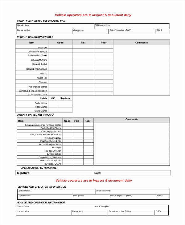 Daily Vehicle Inspection Report Template Lovely Template Gallery Page 31