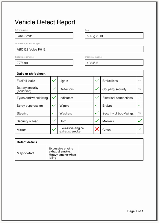 Daily Vehicle Inspection Report Template Unique Daily Defects – android Apps On Google Play