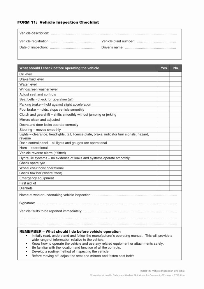 Daily Vehicle Inspection Report Template Unique Drivers Daily Vehicle Inspection Report form Templates