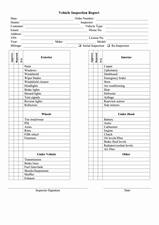 Daily Vehicle Inspection Report Template Unique Vehicle Inspection Report Printable Pdf