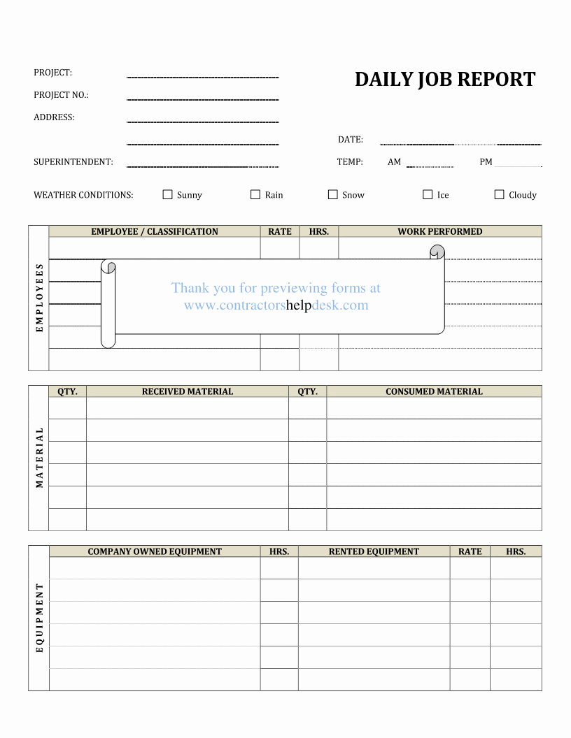 Daily Work Report Template Awesome Contractors Help Desk forms