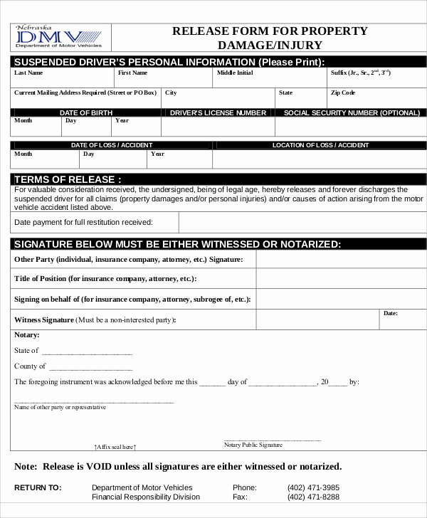 Damage Waiver form Elegant Sample Vehicle Release form 9 Examples In Word Pdf