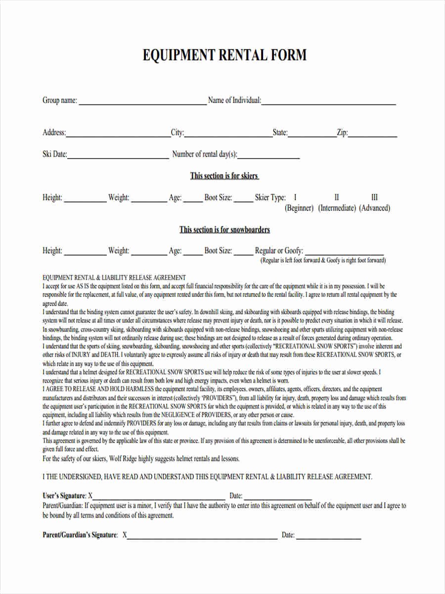 Damage Waiver form Fresh 6 Equipment Liability form Samples Free Sample Example