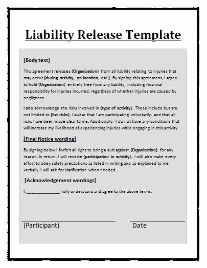 Damage Waiver form Luxury Free Printable Liability Release form Sample form Generic