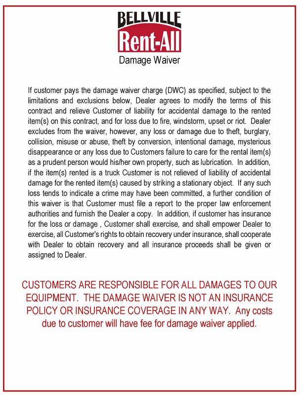 Damage Waiver form New Printable Damage Waiver