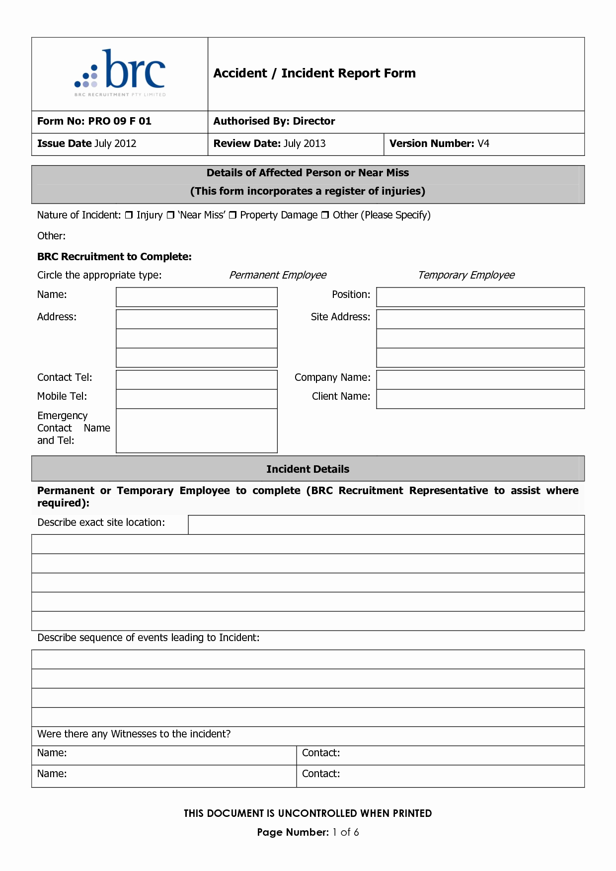 Damage Waiver form Unique Signature Authorization form Template