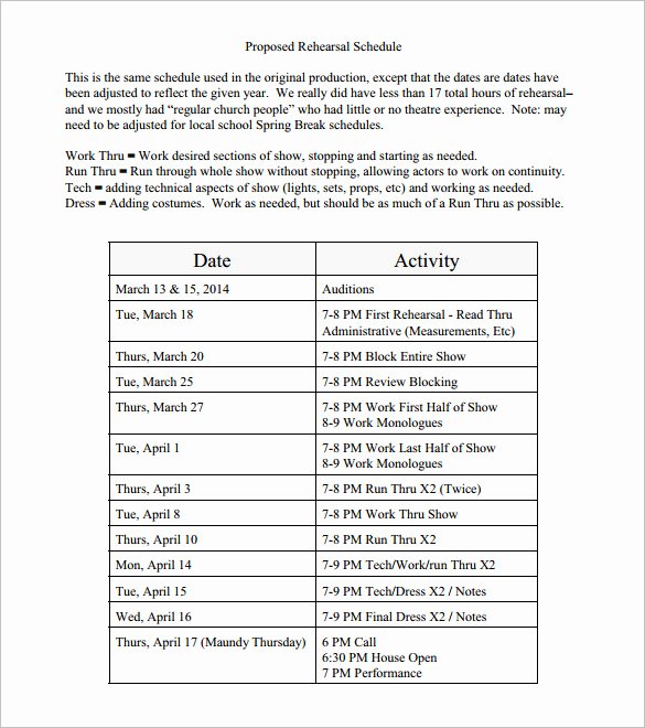 Dance Schedule Template Beautiful 13 Rehearsal Schedule Templates Word Excel Pdf