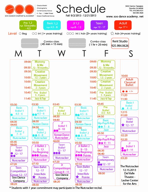 Dance Schedule Template Best Of soo Dance Academy