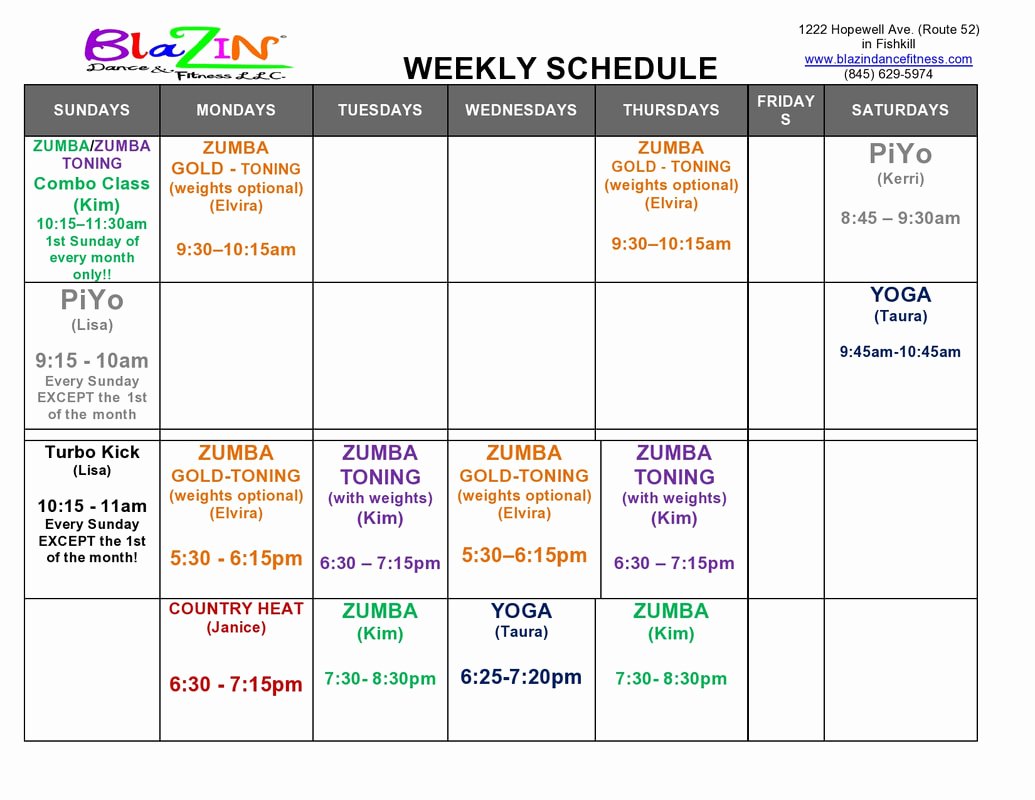 Dance Schedule Template Lovely Weekly Schedule Blazin Dance &amp; Fitness Llc