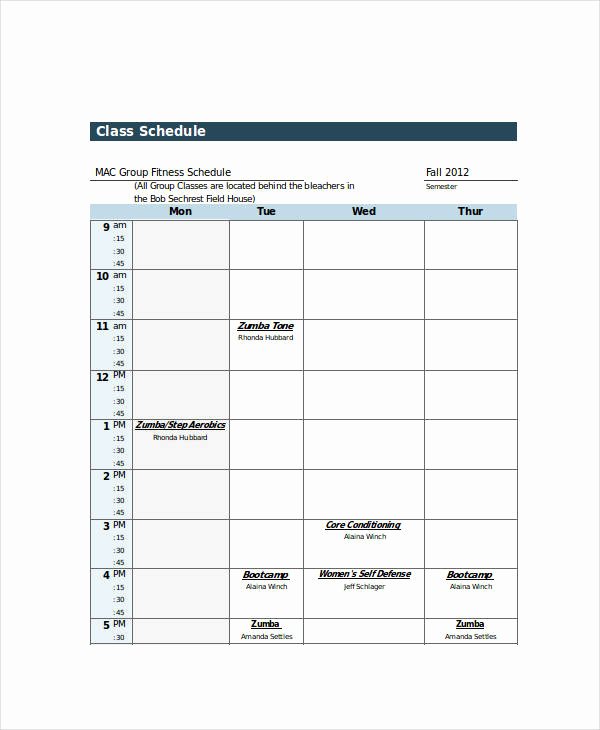 Dance Schedule Template New Excel Class Schedule Templates 8 Free Word Excel Pdf