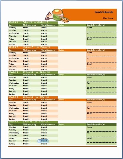 Dance Schedule Template New Sample Class Snack Schedule Template