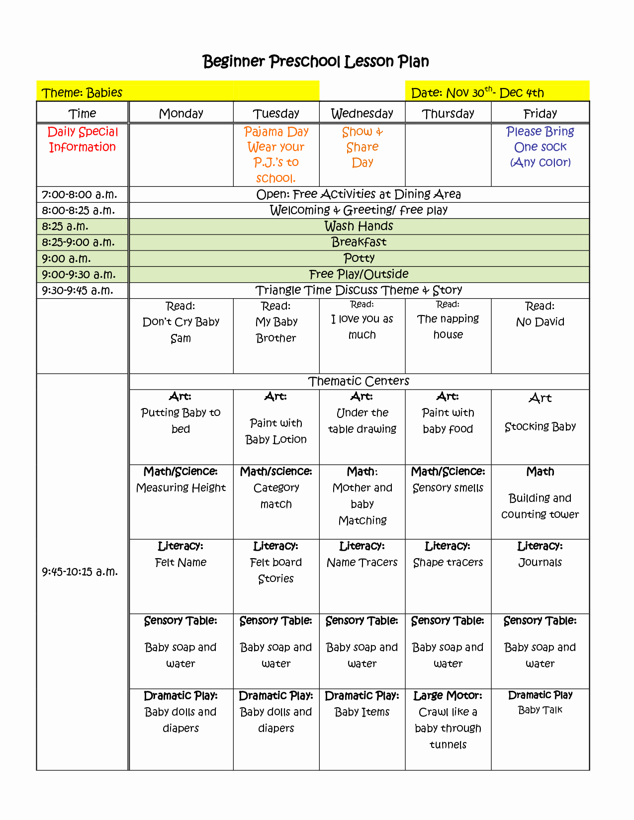 Daycare Lesson Plan Template Fresh Preschool Lesson Plan Template