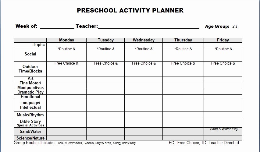 Daycare Lesson Plan Template New Free Preschool Lesson Plan Template