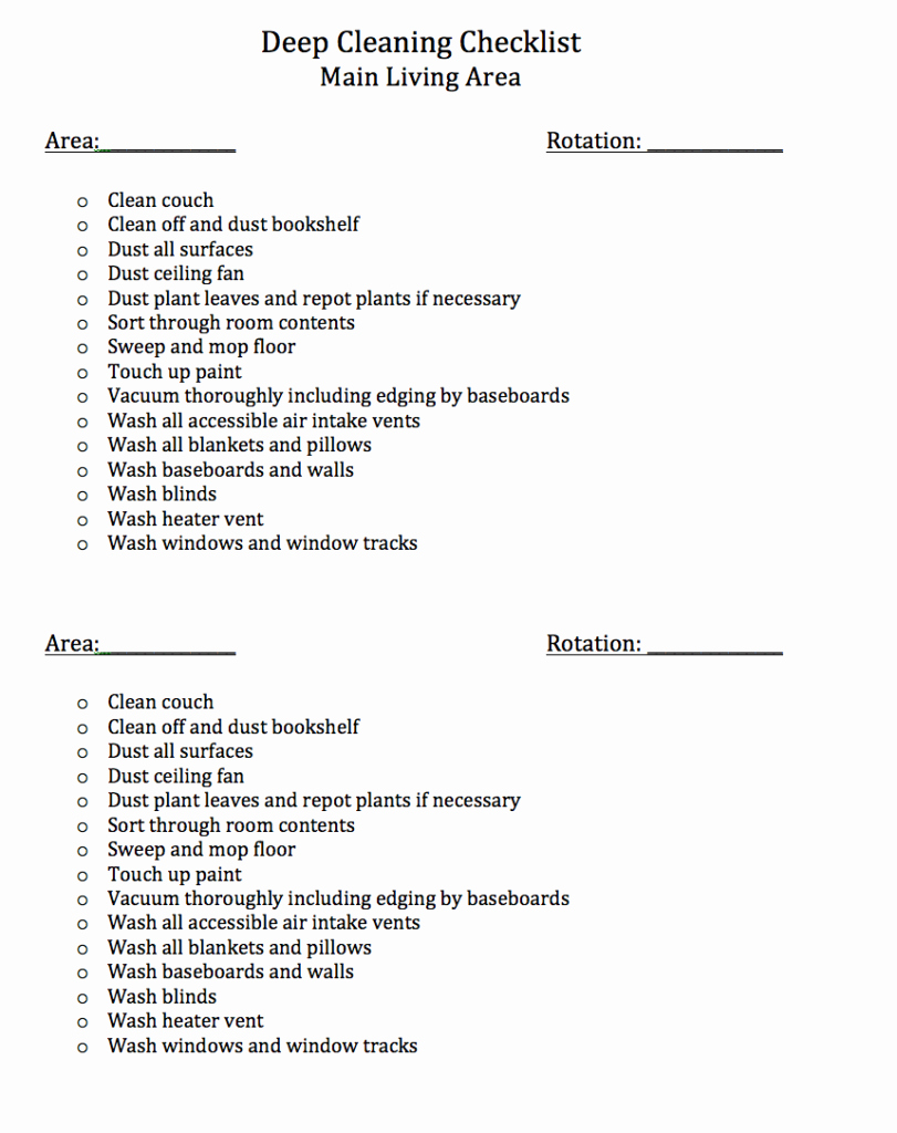 Deep Cleaning Checklist for Housekeeper Beautiful Deep Clean Main Living area Checklist – Maintaining Motherhood