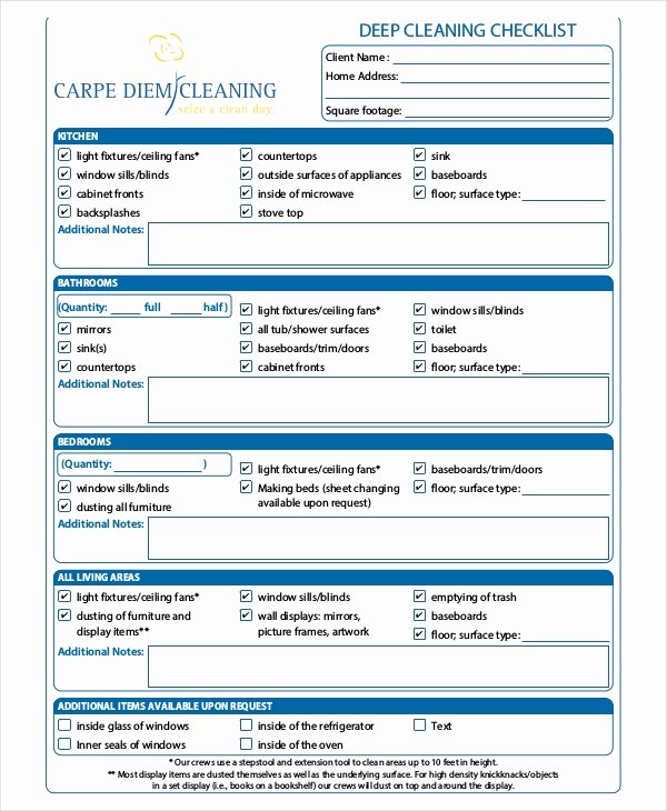 Deep Cleaning Checklist for Housekeeper Elegant House Cleaning Checklist 14 Pdf Word Documents