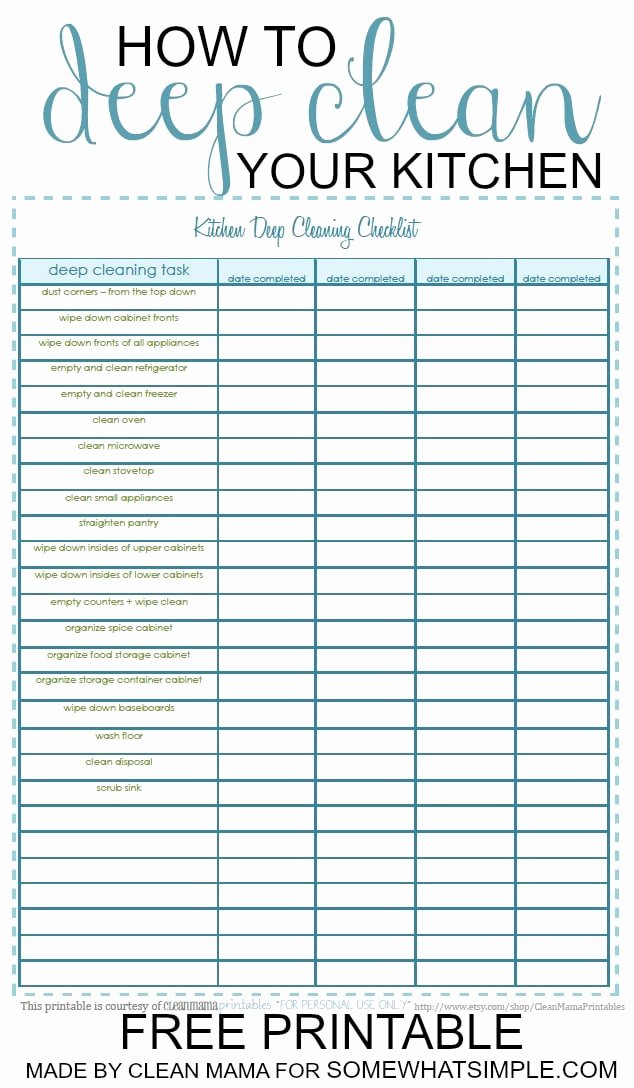 Deep Cleaning Checklist for Housekeeper New Deep Clean Your Kitchen Free Printable somewhat Simple