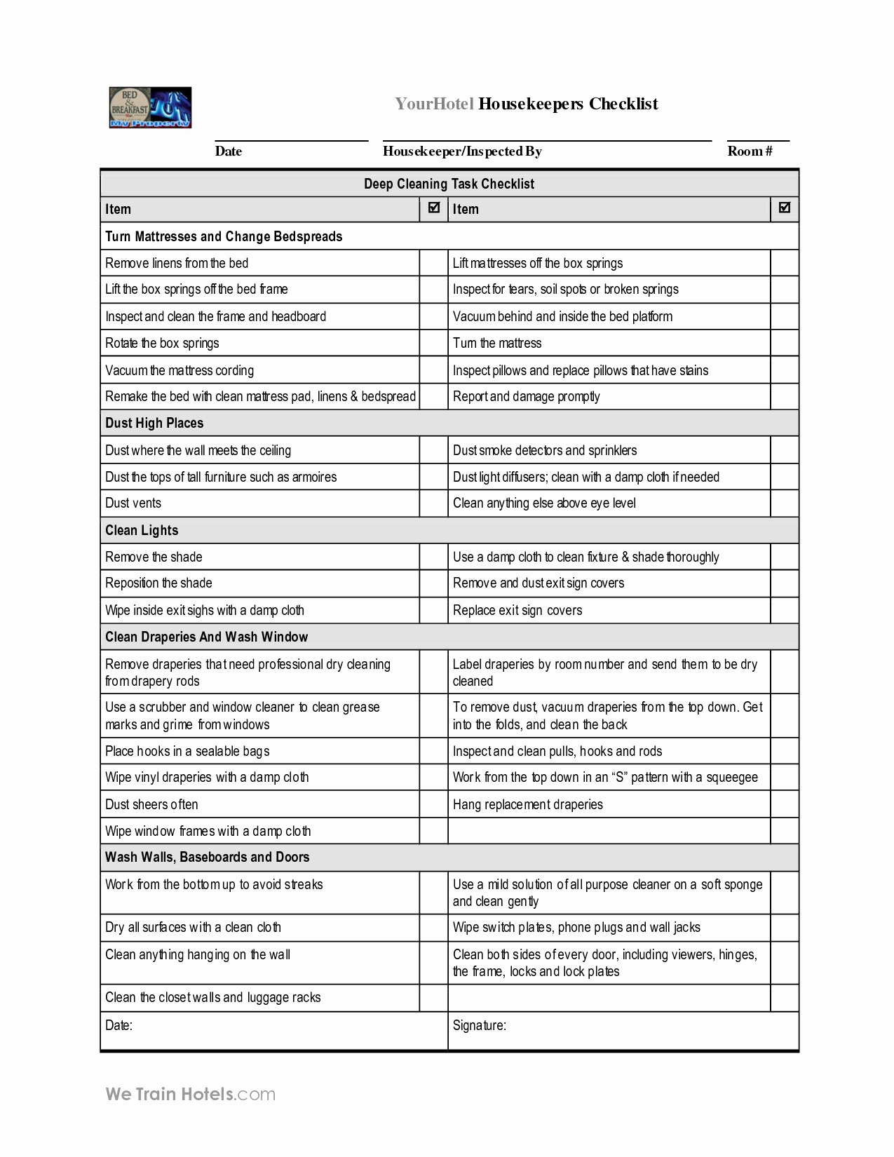 Deep Cleaning Checklist for Housekeeper Unique 9 Best Of Hotel Housekeeping Checklist Printable