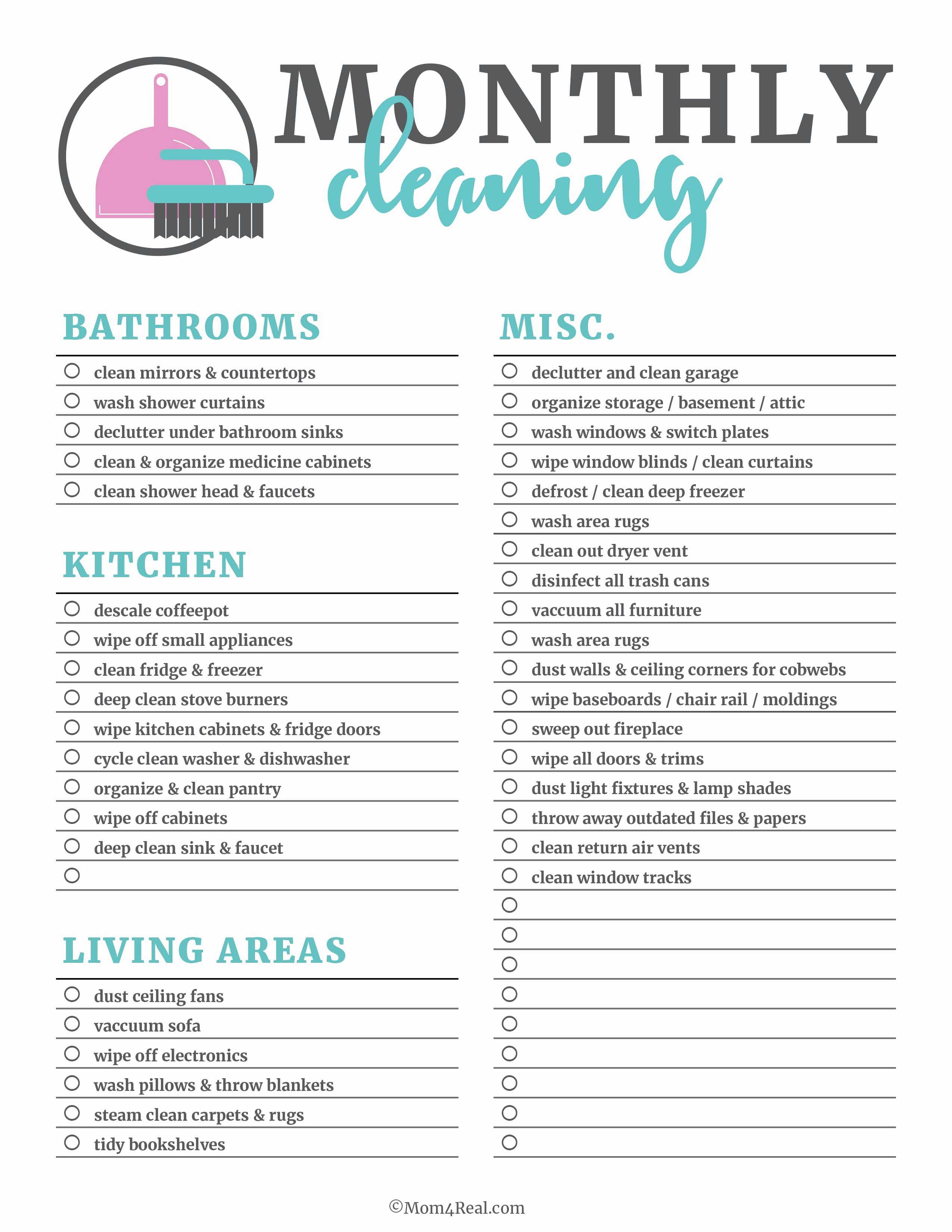 Deep Cleaning Checklist for Housekeeper Unique Printable Cleaning Checklists for Daily Weekly and
