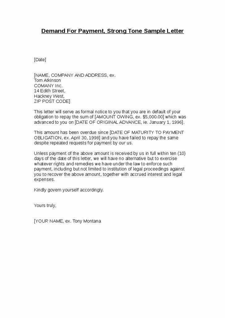 Demand Letter Template for Money Owed Beautiful Demand for Payment Strong tone Sample Letter 1 728