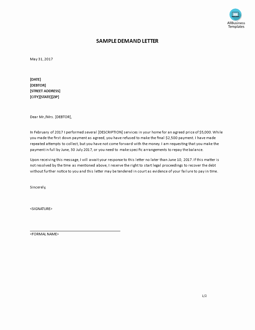 Demand Letter Template for Money Owed Fresh Free Demand Letter Sample