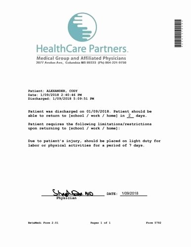 Dental Excuse Letter for Work Awesome Clinic Release Healthcare Partners