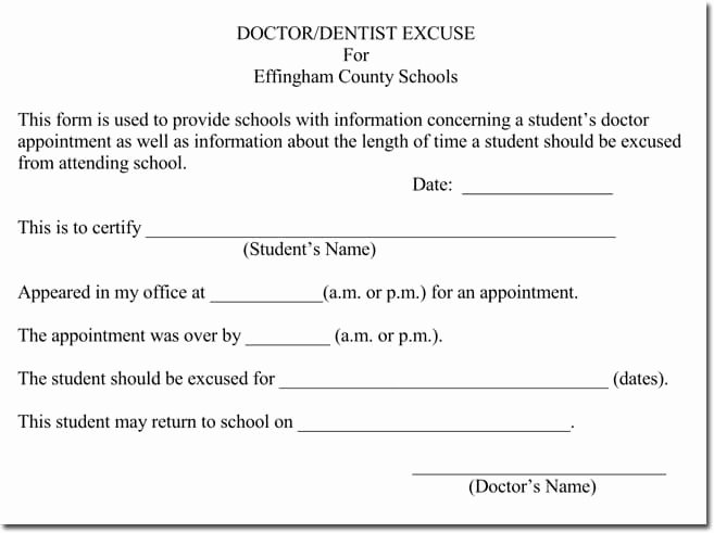 Dental Excuse Letter for Work Inspirational Doctor S Note Templates 28 Blank formats to Create