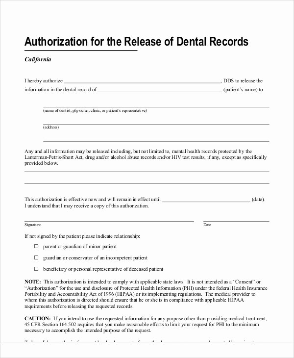 Dental Patient forms Template Fresh 11 Sample Dental Release forms