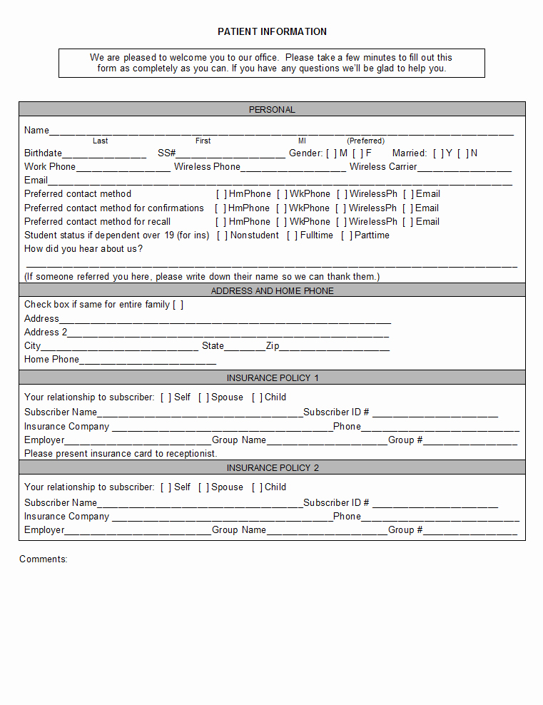 Dental Patient forms Template Fresh Open Dental software Registration forms