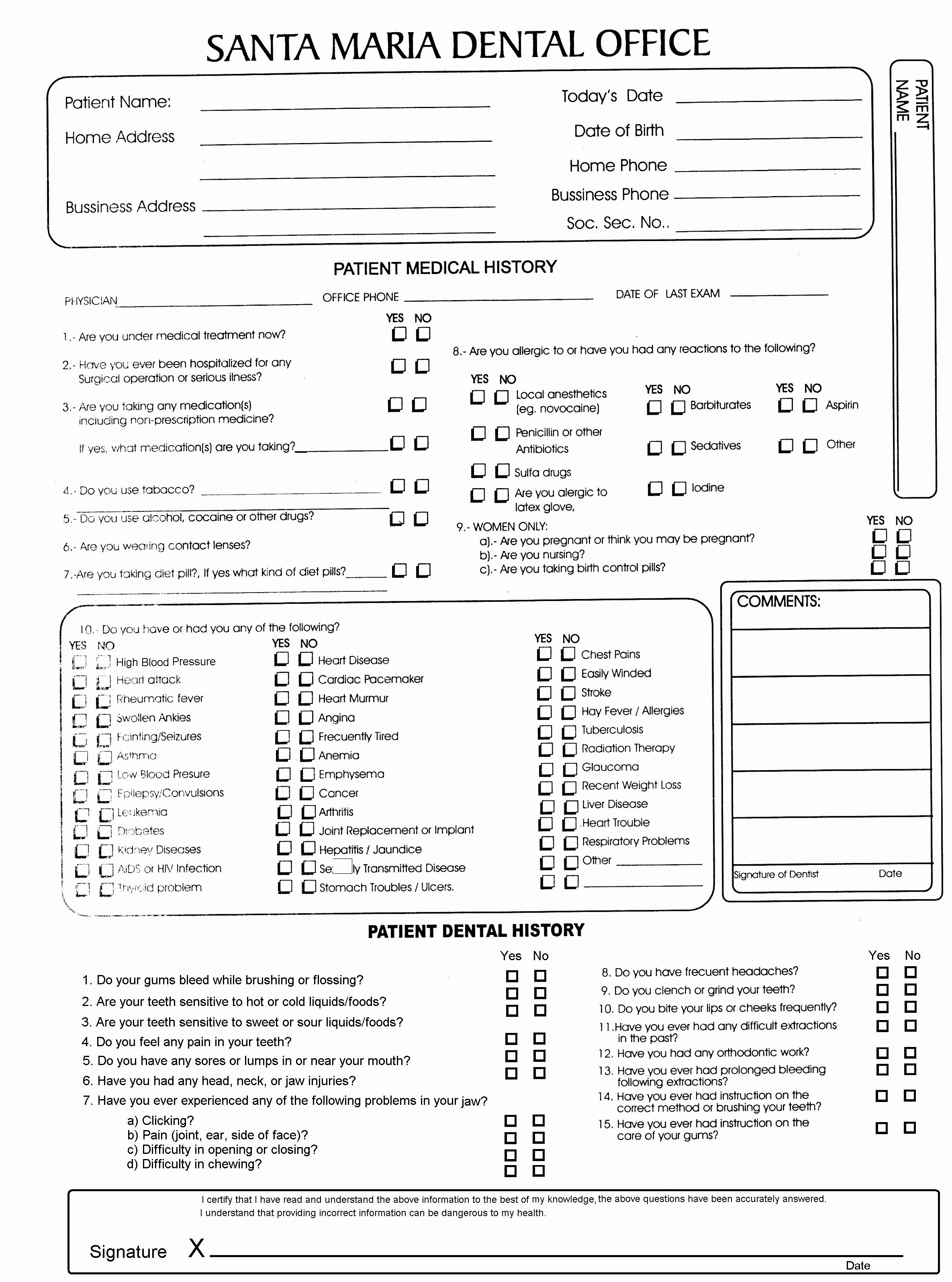 Dental Patient forms Template Fresh Santa Maria Dental Fice