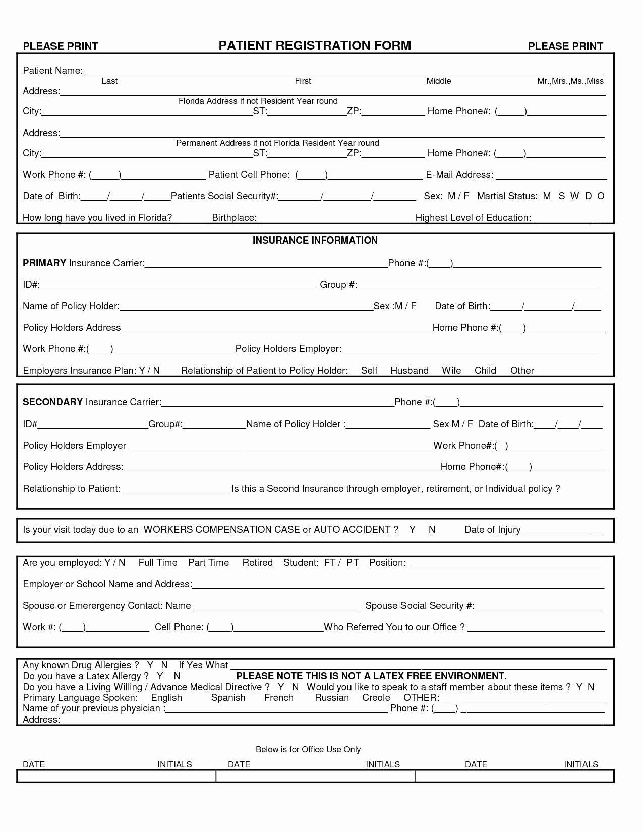 Dental Patient forms Template Inspirational Best S Of Printable Patient Registration forms