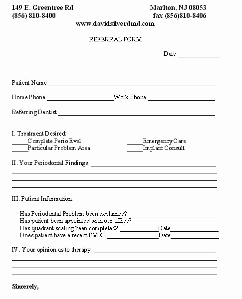 Dental Patient forms Template Inspirational Line Referral form Marlton Nj